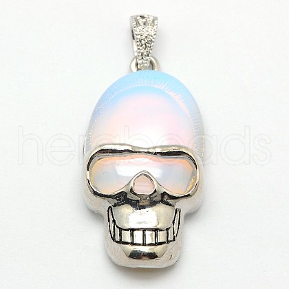 Personalized Retro Halloween Skull Jewelry Bezel Opalite Pendants G-M038-01B-1