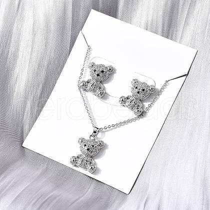 Bear Brass Micro Pave Cubic Zirconia Stud Earrings & Pendant Necklaces Sets SJEW-Z002-01P-1