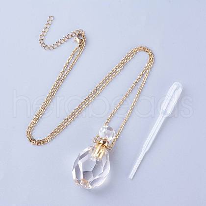 Natural Quartz Crystal Openable Perfume Bottle Pendant Necklaces NJEW-G325-04G-1