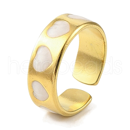 Heart 304 Stainless Steel Enamel Open Cuff Rings for Women RJEW-F166-28G-02-1