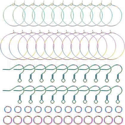 Unicraftale 40Pcs 2 Style Ion Plating(IP) Rainbow Color 304 Stainless Steel Hoop Earrings Findings STAS-UN0039-05-1