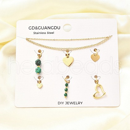 Synthetic Malachite Heart Pendant & Necklaces & Bracelets Sets SJEW-Q002-07G-1