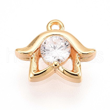 Brass Micro Pave Clear Cubic Zirconia Pendants KK-T075-22G-1