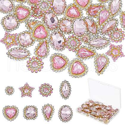 DICOSMETIC 80Pcs 8 Style Golden Tone Iron Glass Rinestone Sew on Rhinestone FIND-DC0005-24-1