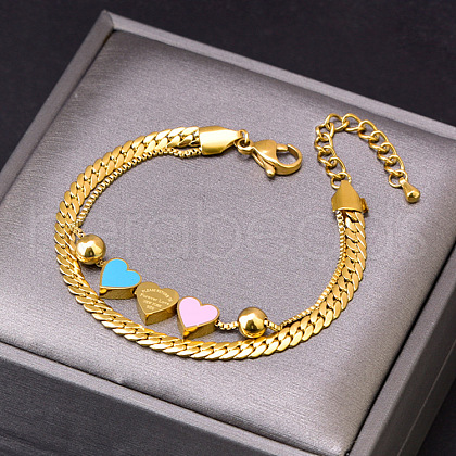 Enamel Heart Stainless Steel Double-strand Chain Bracelets WGF01DB-02-1