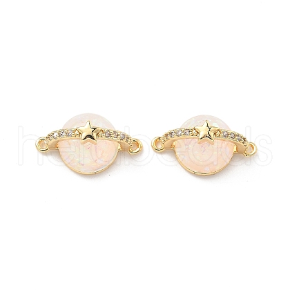 Brass Micro Pave Clear Cubic Zirconia Planet Connector Charms KK-B129-28G-01-1