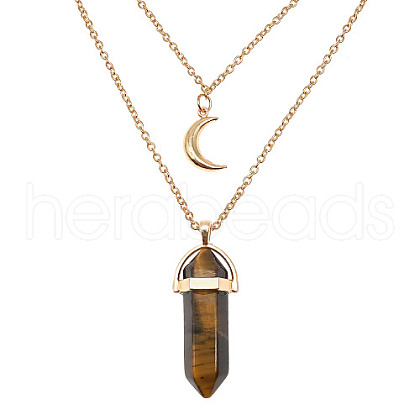 Natural Tiger Eye Cone Pendant Double Layer Necklace UX9990-18-1