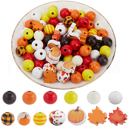 SOFPLATE Painted Natural Wood Beads WOOD-SP0001-12-1