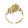 304 Stainless Steel Leaf Open Cuff Ring RJEW-T023-56G-2