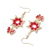 Flower with Butterfly 304 Stainless Steel Glass Seed Beads Dangle Earrings EJEW-MZ00417-05-4