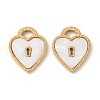 304 Stainless Steel Pave Natural white Shell Heart Lock Connector Charms STAS-U057-27G-1