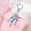 Woven Net/Web with Feather Alloy & Synthetic Turquoise & Glass Seed Keychains KEYC-MZ00041-04-2