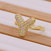 Brass Micro Pave Clear Cubic Zirconia Initial Cuff Rings FS-WGB210B-25-1
