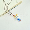 Porcelain Pendant Adjustable Imitation Leather Cord Necklaces for Women FS-WGE6687-03-1
