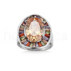 Oval Brass Micro Pave Colorful Cubic Zirconia Finger Rings FS-WG7C062-02-3