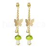 Lampwork Mushroom & Brass Butterfly Dangle Stud Earrings EJEW-TA00376-4