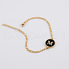 Flat Round with Letter Pattern 304 Stainless Steel Link Bracelets FS-WG4692B-11-2