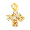 Rack Plating Brass Micro Pave Cubic Zirconia European Dangle Charms KK-P270-02F-G-1