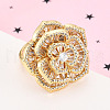 Brass Micro Pave Clear Cubic Zirconia Cuff Rings for Women KK-T074-06G-1
