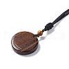 Natural Tiger Eye Flat Round with Tree of Life Pendant Necklace with Nylon Cord for Women NJEW-P274-03-01-3