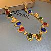 Medieval-Style Alloy Pave Colorful Resin Oval Link Chain Choker Necklaces for Women FS-WG60C09-03-1