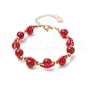 Round Natural Carnelian Beaded Bracelets for Women BJEW-MZ00151-03-2