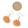 Halloween Theme Pumpkin Handmade Glass Seed Beaded Dangle Earrings EJEW-MZ00476-4