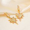 Brass Clear Cubic Zirconia Star with Heart Hoop Earrings LS5969-2-2