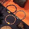3Pcs 3 Styles Halloween Skull & Candy Corn Acrylic and Synthetic Magnesite Bracelet Sets BJEW-JB10525-2