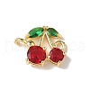 Brass Pave Green and Dark Red Cubic Zirconia Cherry Connector Charms KK-I276-47A-G-1