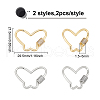 WADORN 4Pcs 2 Colors Butterfly Brass Micro Pave Clear Cubic Zirconia Screw Carabiner Lock Charms KK-WR0001-05-2