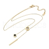 304 Stainless Steel Crystal Rhinestone Flat Round Pendant Y Necklaces NJEW-V001-03G-4