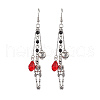 Alloy Skull & Heart & Glass Teardrop Dangle Earrings with Brass Pins for Women EJEW-JE05391-1
