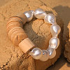 Nuggets Plastic Pearl & Natural Coconut Beaded Stretch Bracelets for Women WGD2EAF-01-3