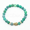 Ethnic Style Antique Golden Tone Alloy Elephant & Round Dyed Natural Weathered Agate Beaded Stretch Bracelets for Women Men QP2163-3-1