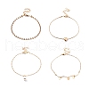 4Pcs 4 Style Alloy Chain Anklets Set with Heart Flat Round and Resin Pearl Charm SJEW-D009-04KCG-1