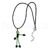 Halloween Theme Skeleton Glass Seed Beaded & Natural Black Onyx(Dyed & Heated) & Skull Dyed Synthetic Turquoise Pendant Necklaces NJEW-MZ00117-04-4