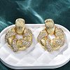 Flower Brass Micro Pave Cubic Zirconia Stud Earrings EJEW-R025-07G-1