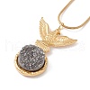 Natural Quartz Eagle with Flat Round Pendant Necklace with 304 Stainless Steel Snake Chain NJEW-K244-08G-1