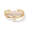 Clear Cubic Zirconia Star Open Cuff Ring with Acrylic Pearl Beaded RJEW-P032-12G-2