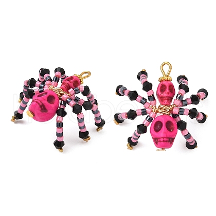 Halloween Theme Dyed Synthetic Turquoise & Glass Seed Beads Pendants PALLOY-MZ00774-01-1