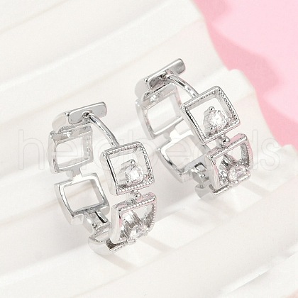Brass Clear Cubic Zirconia Hoop Earrings EJEW-Q016-02P-1