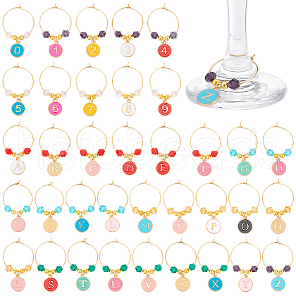 36Pcs 36 Styles Alloy Enamel Wine Glass Charms AJEW-BC00003-1