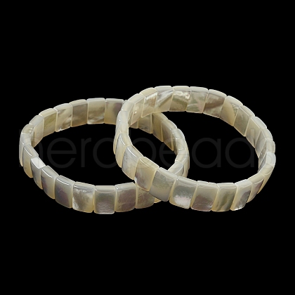 Natural White Shell Rectangle Dominoes Beaded Stretch Bracelets BJEW-N030-01A-1