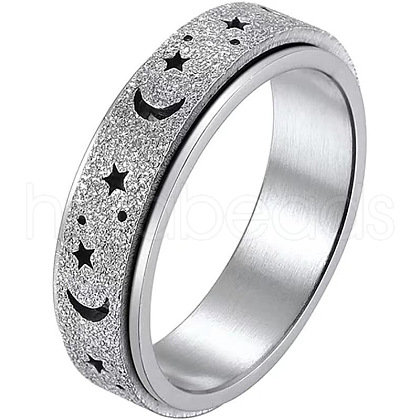 Stainless Steel Moon and Star Rotatable Finger Ring MOST-PW0001-005B-05-1