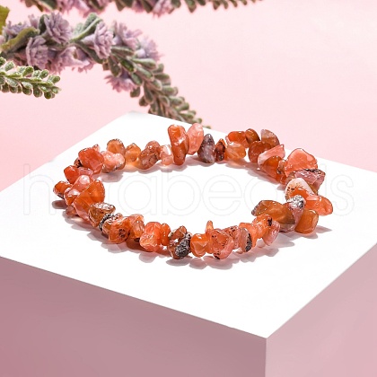 Carnelian(Dyed) Chips Stretch Bracelets BJEW-JB01308-04-1
