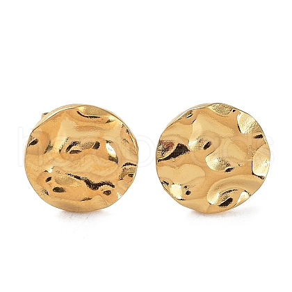 Ion Plating(IP) 304 Stainless Steel Textured Flat Round Ear Studs for Women EJEW-P234-11G-1