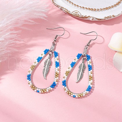 304 Stainless Steel & Glass Seed Beads Dnagle Earrings for Women EJEW-MZ00397-03-1