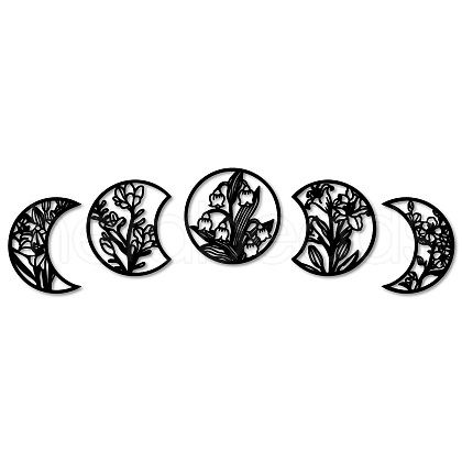 Wood Moon Phase Pendant Decoration HJEW-WH20013-002-1