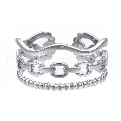 Non-Tarnish 304 Stainless Steel Cable Chain Open Cuff Ring RJEW-T023-40P-1